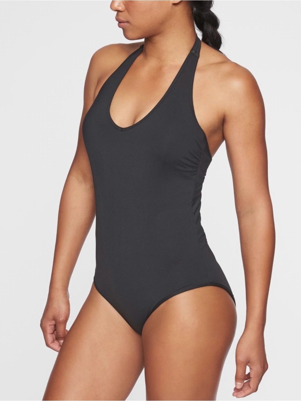Athleta Plunge Halter One-Piece Swimsuit Size XXS Black NWT